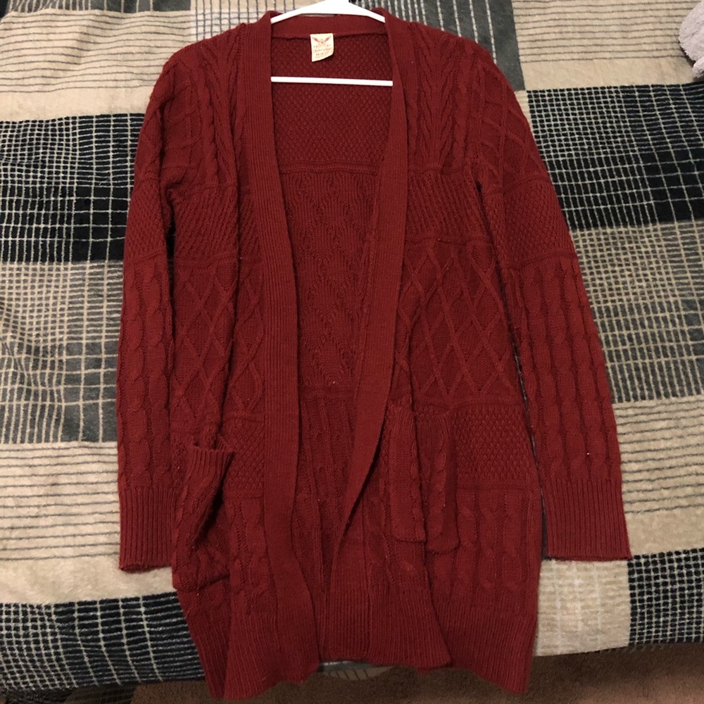 Oversized dark red cardigan